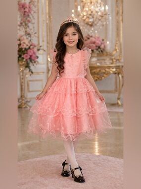 Girls Pink Princess Dress Lace Tulle Party Birthday Elegant NWT